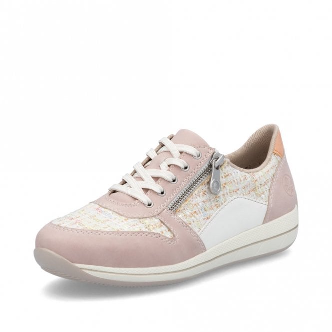 Rieker N1100-31 Ladies Lace Up Summer Shoe Off white/Apricot/Multi