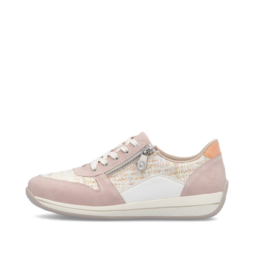 Rieker N1100-31 Ladies Lace Up Summer Shoe Off white/Apricot/Multi