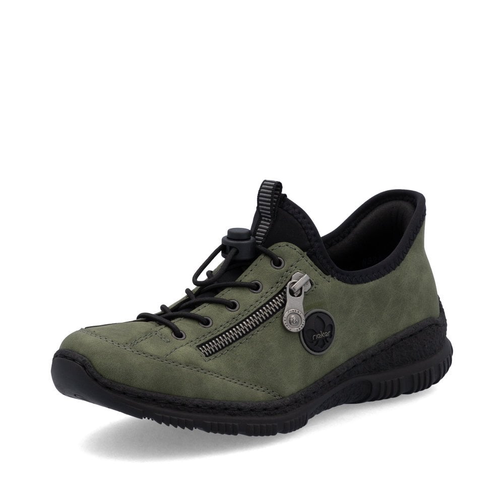 Rieker N3267-54 Ladies Slip In Easy Toggle Shoes Khaki/Black