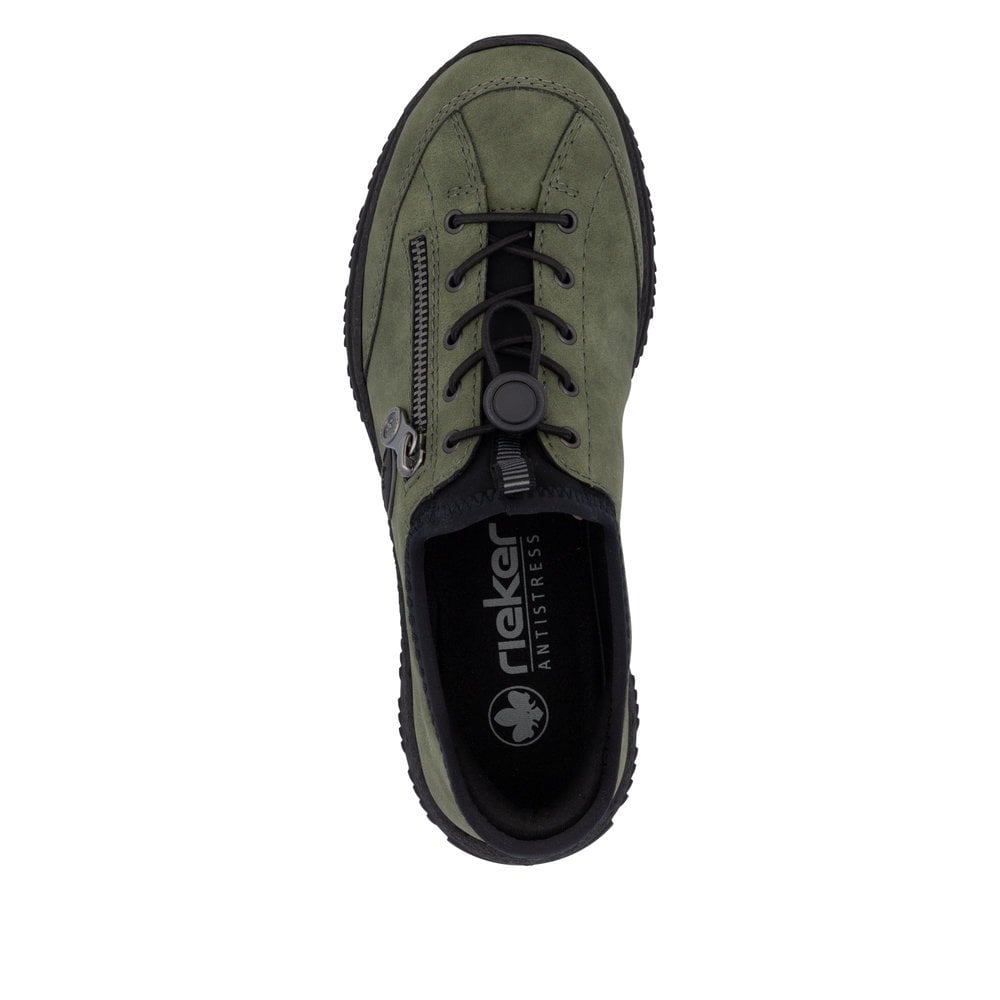Rieker N3267-54 Ladies Slip In Easy Toggle Shoes Khaki/Black