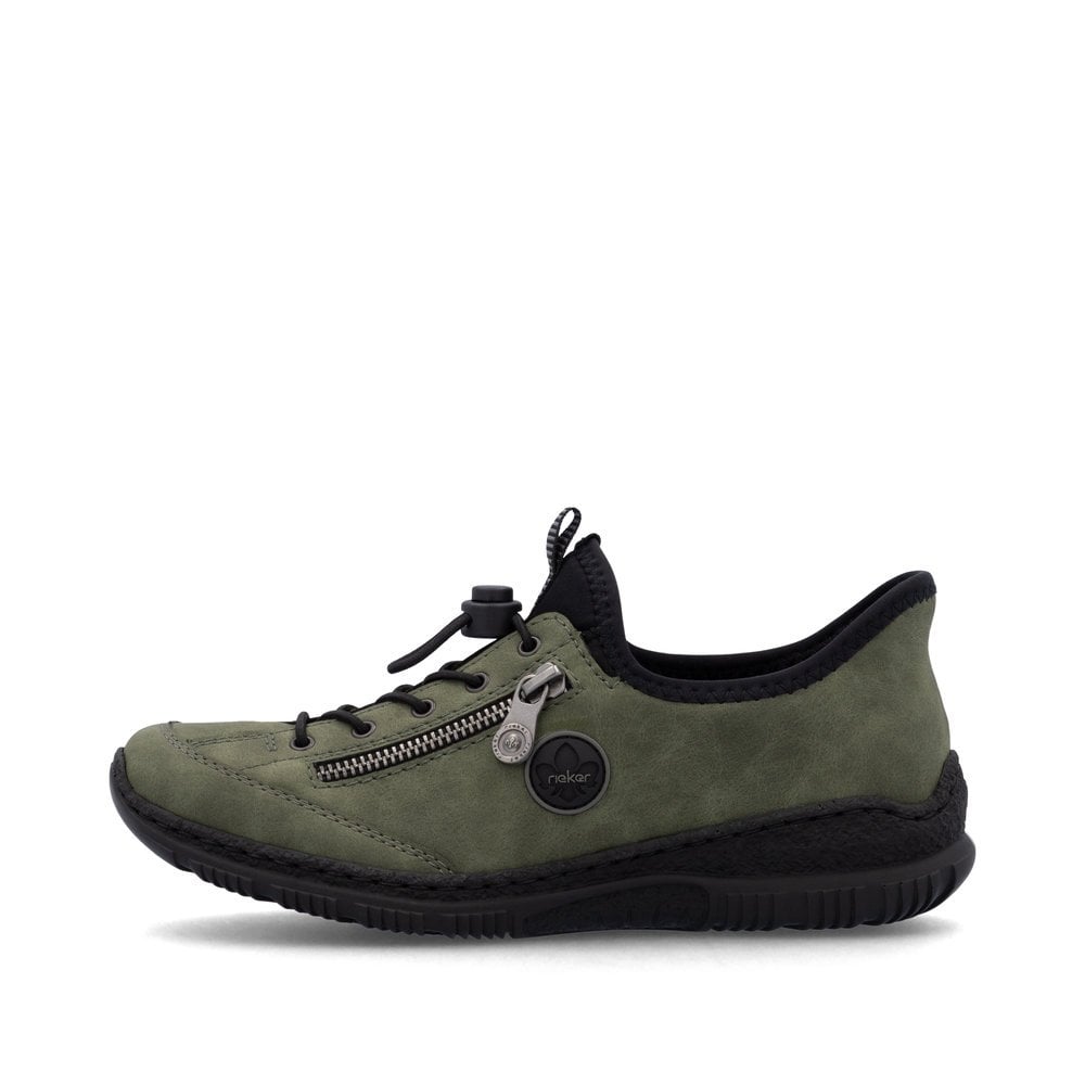 Rieker N3267-54 Ladies Slip In Easy Toggle Shoes Khaki/Black