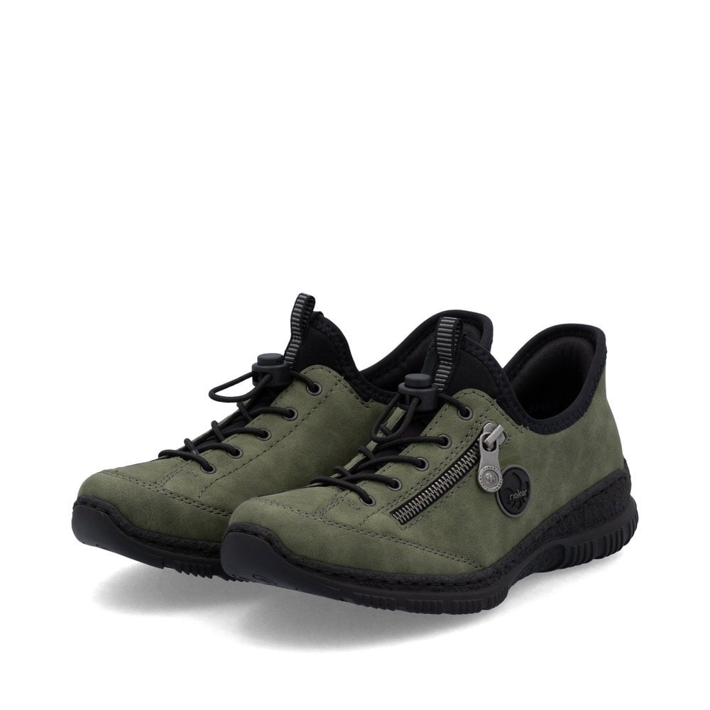 Rieker N3267-54 Ladies Slip In Easy Toggle Shoes Khaki/Black