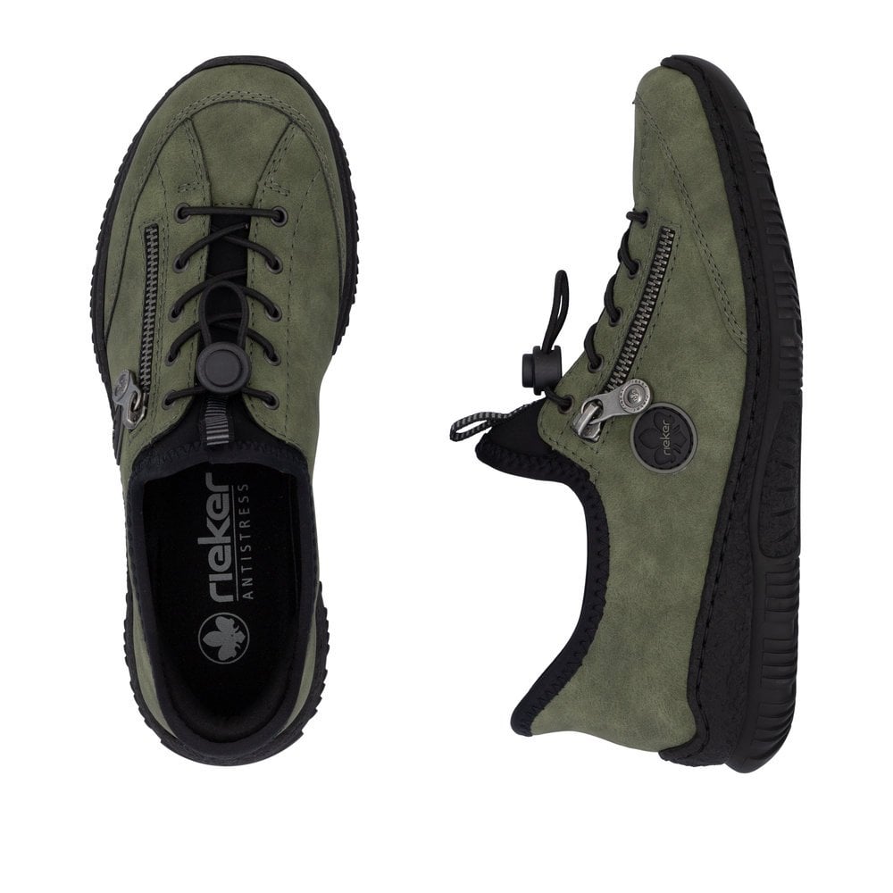 Rieker N3267-54 Ladies Slip In Easy Toggle Shoes Khaki/Black