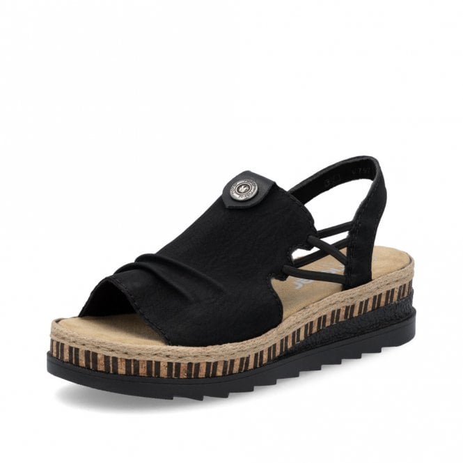 Rieker V7972-00 Slip On Chunky Flatform Sandal Black