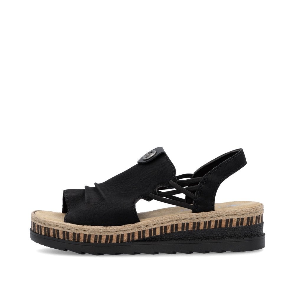 Rieker V7972-00 Slip On Chunky Flatform Sandal Black