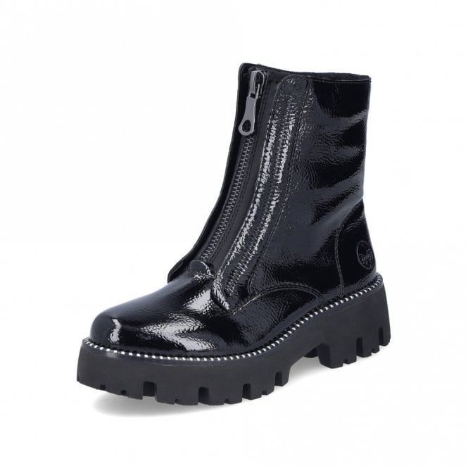 Rieker Y3351-00 Ladies Zip Ankle Boot Black Patent