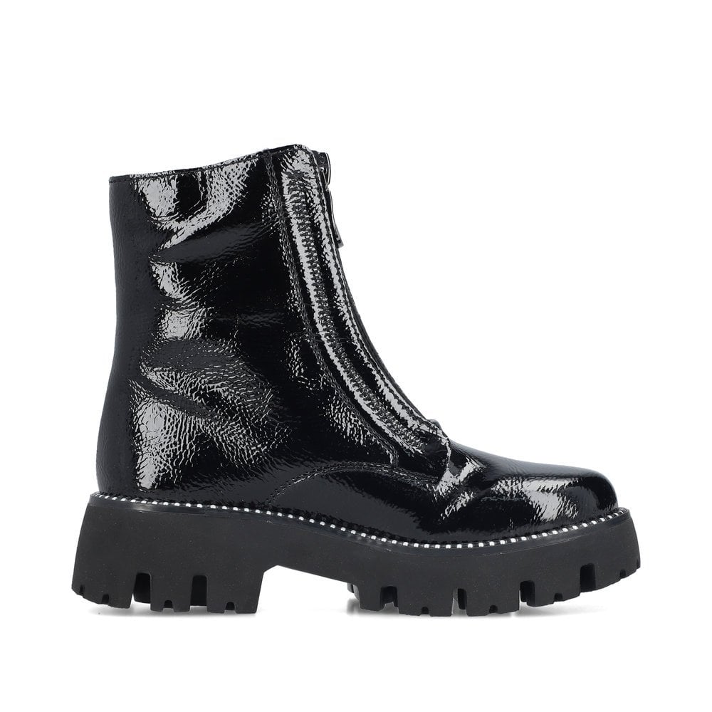 Rieker Y3351-00 Ladies Zip Ankle Boot Black Patent