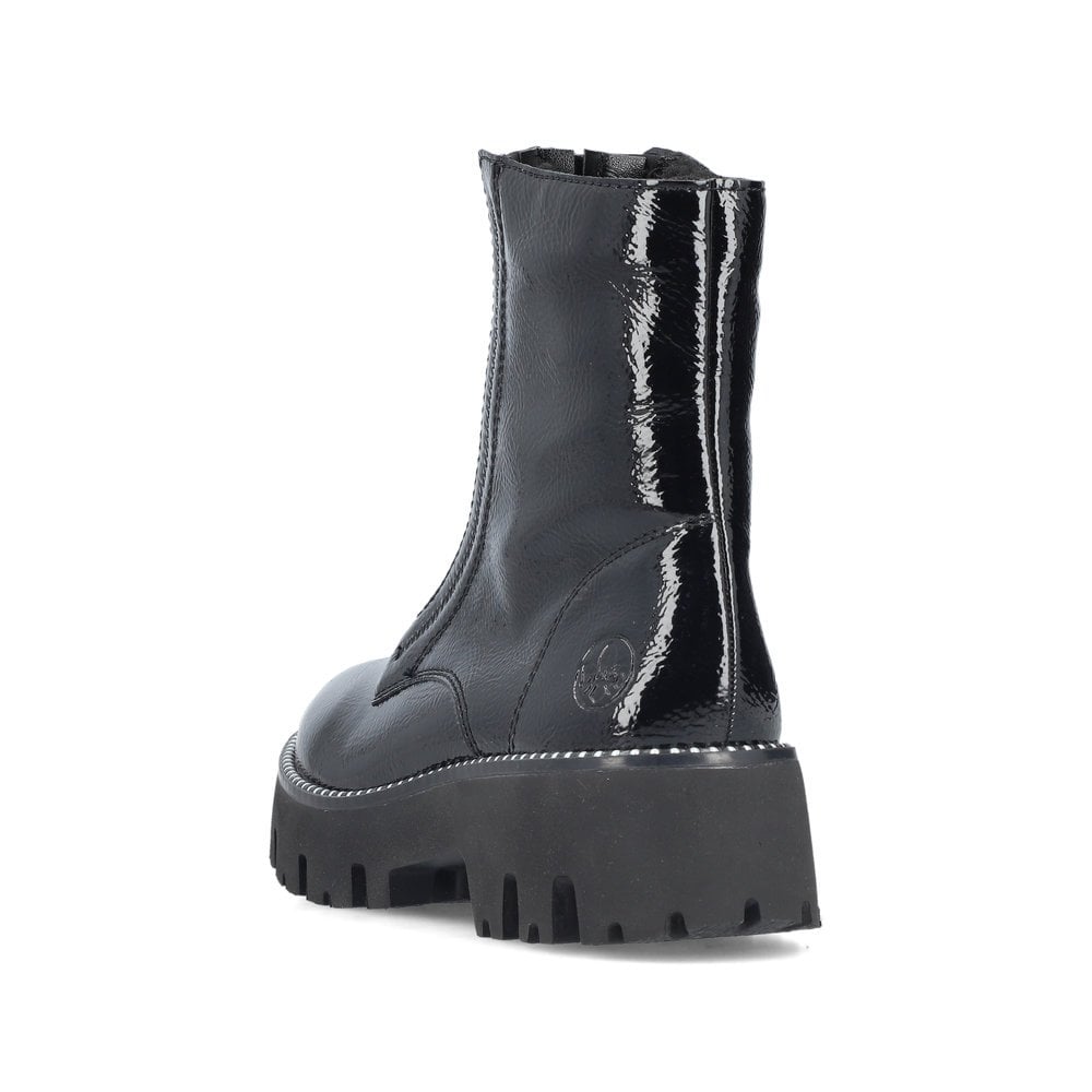 Rieker Y3351-00 Ladies Zip Ankle Boot Black Patent