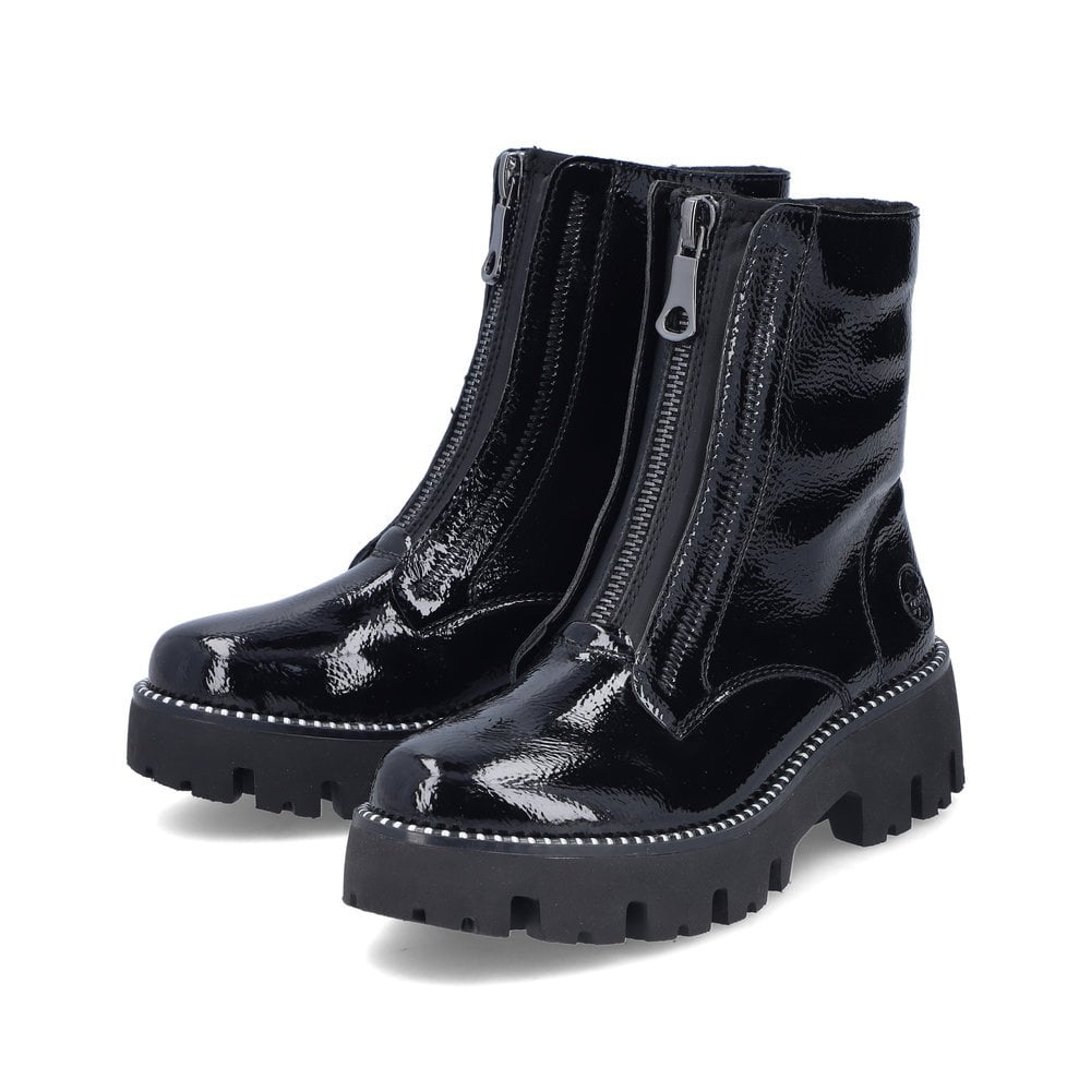 Rieker Y3351-00 Ladies Zip Ankle Boot Black Patent