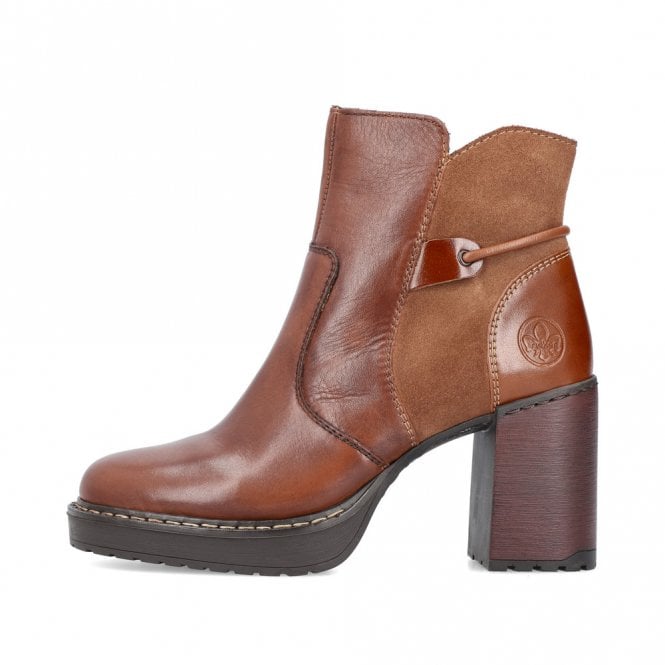 Rieker Y4157-24 Ladies Heeled Ankle Boot Tan/Muscat