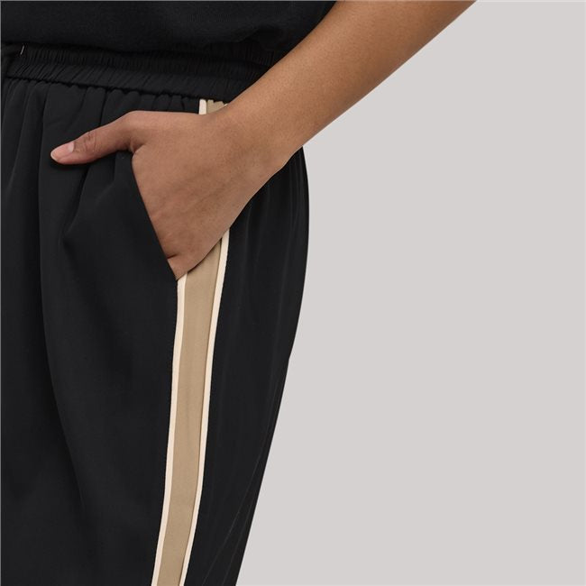 643T Pinns Black/Taupe Wide Leg Trouser Side Tape Detail