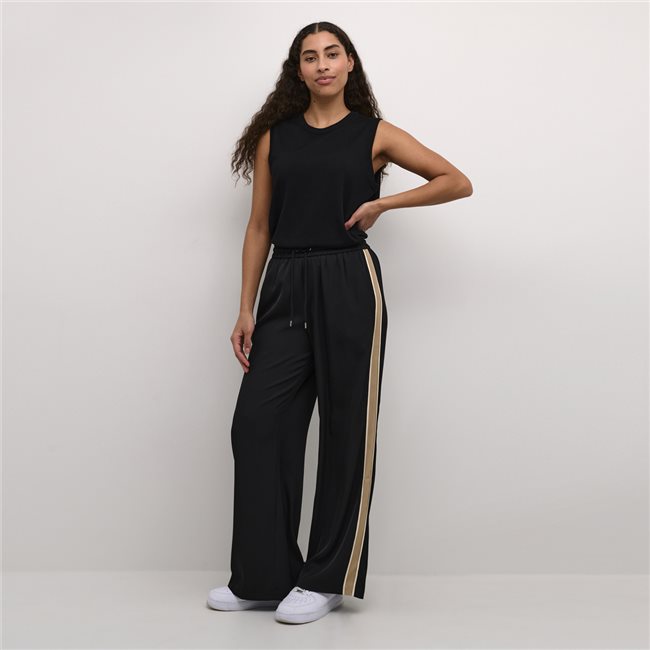 643T Pinns Black/Taupe Wide Leg Trouser Side Tape Detail