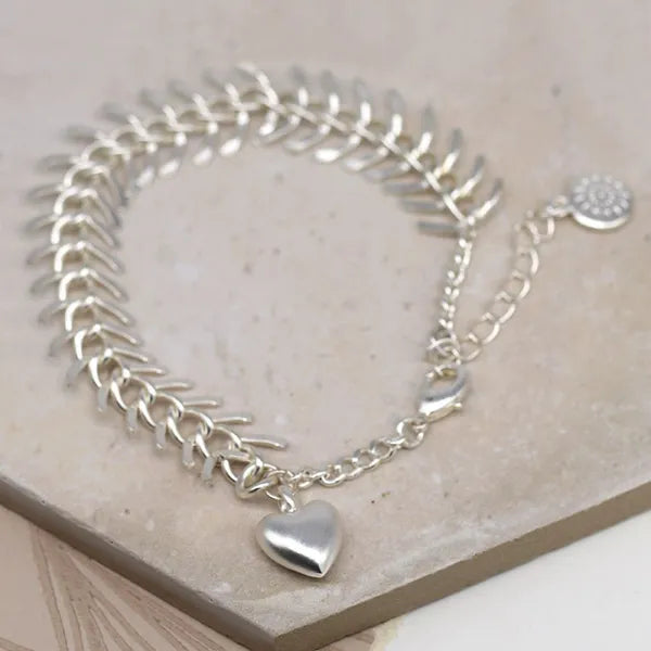 POM Peace Of Mind Silver Plated Chevron Link Bracelet with Worn Finish 03749