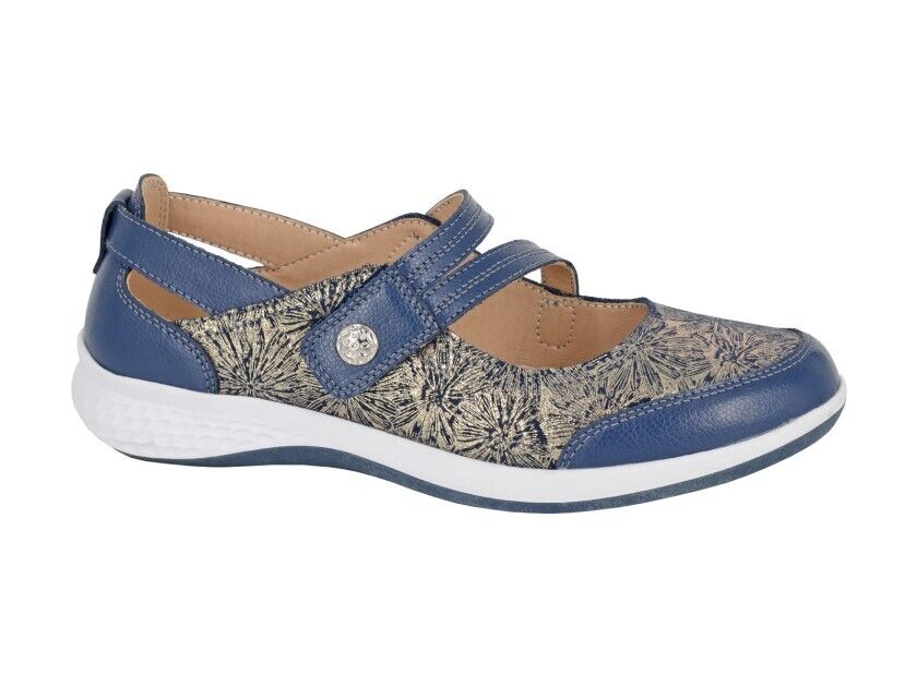 Ladies Touch Fasten Boulevard Wide Fit Shoe L443C Navy Shimmer