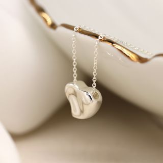 POM Silver plated wavy surface heart necklace 04054