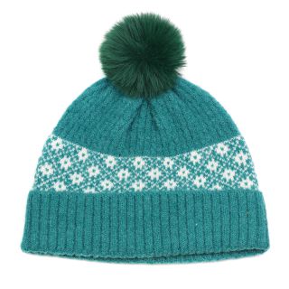 POM Scandi Floral Ribbed Hat 40531 Jade Green