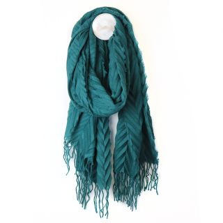 POM Herringbone Recycled Tassel Scarf 52684 Jade Green