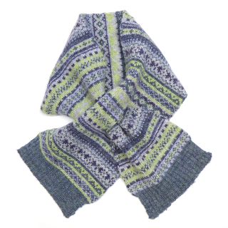 POM Fairisle Wool Blend Short Pull Through Scarf 52700 Denim/Soft Green