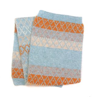 POM Alpaca Diamond Check Pull Through Scarf 52714 Blue/Rust Mix