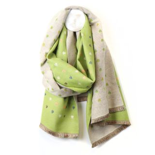 POM Tiny Hearts Reversible Jacquard Scarf 52726 Lime/ Ecru