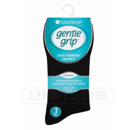 Mens Gentle Grip Diabetic Socks 3 pack Black SOMRD01H3