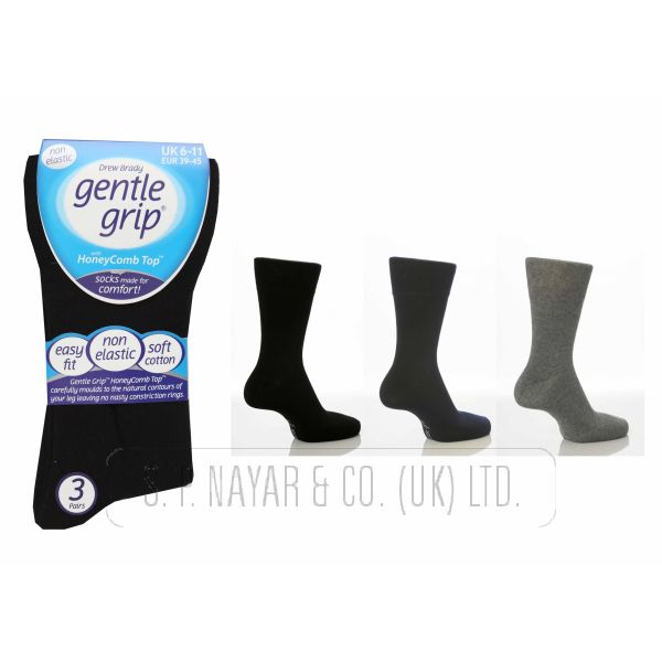 Mens Gentle Grip Socks 3 Pair Pack 6 - 11 SOMRG52 BK/NV/GY