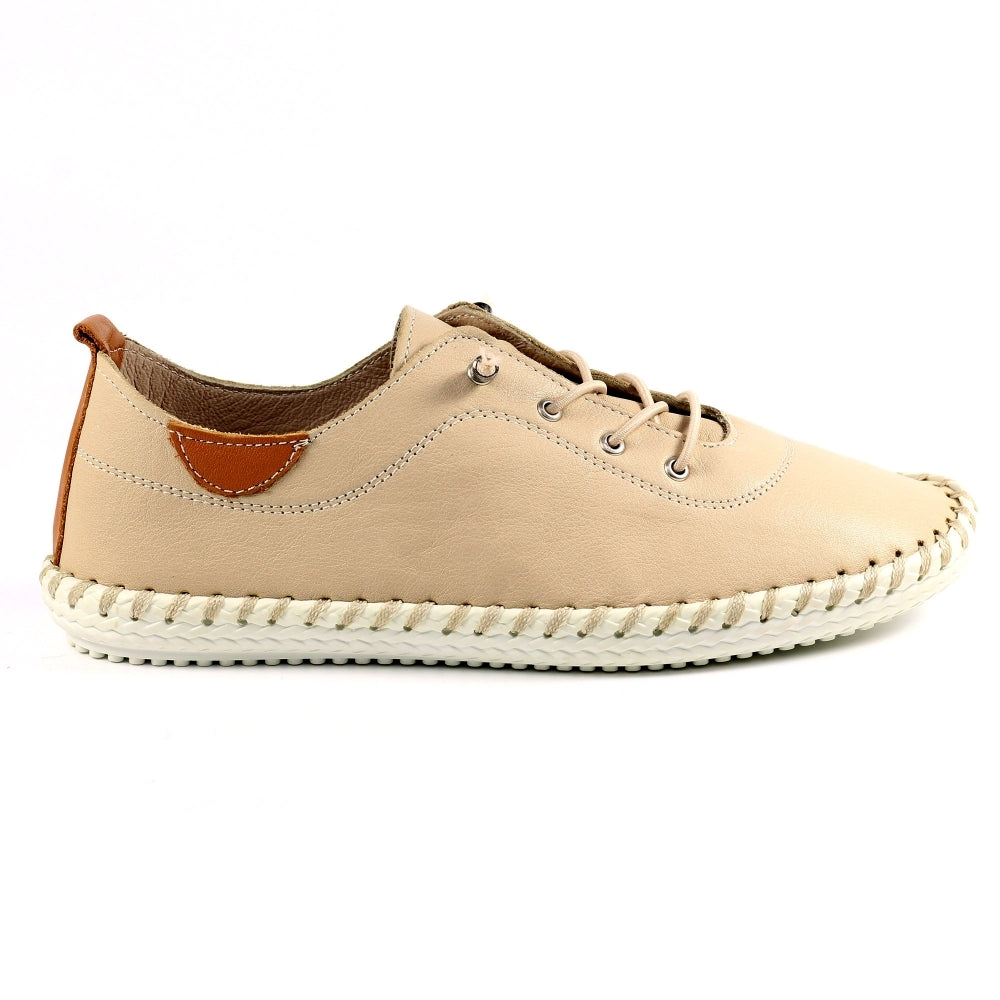 Lunar St Ives Ladies Leather Plimsoll FLE030 Beige