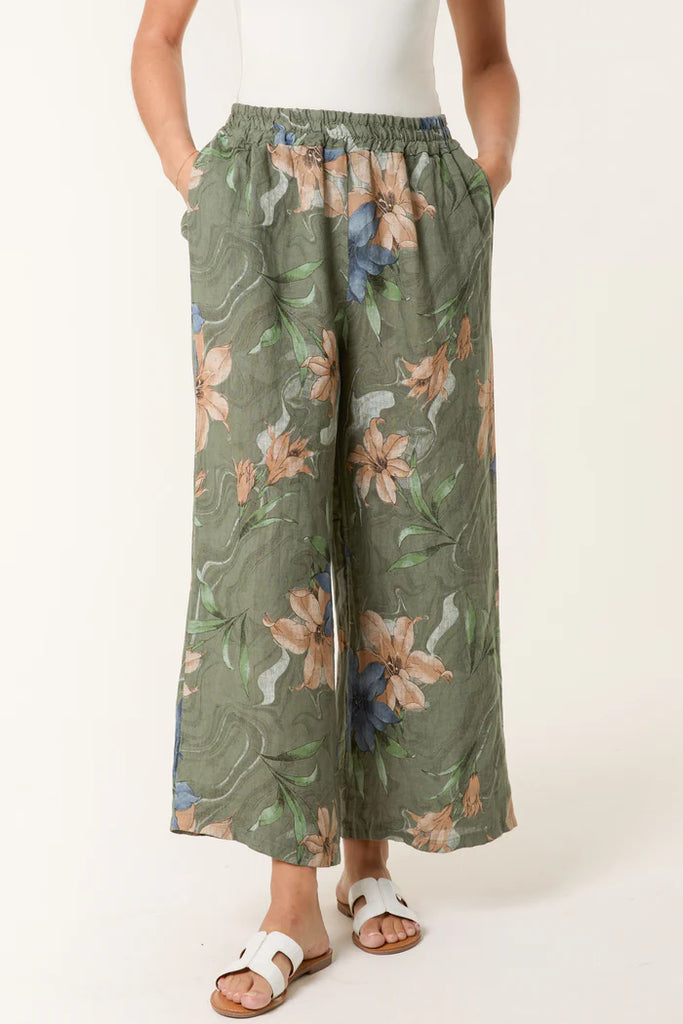 Vintage Floral Linen Wide Leg Trousers One Size