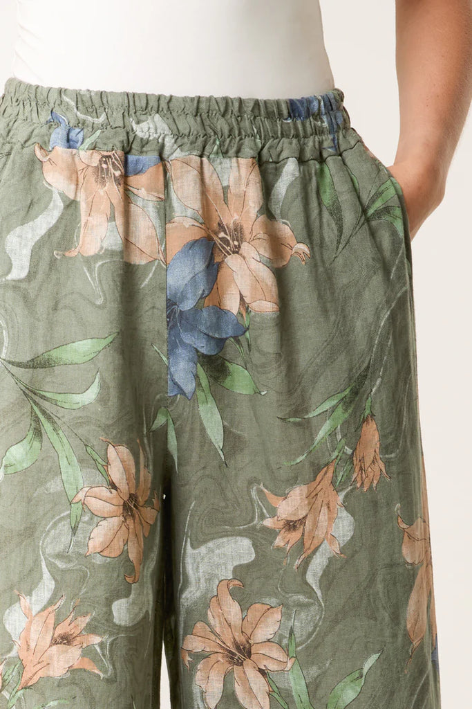 Vintage Floral Linen Wide Leg Trousers One Size