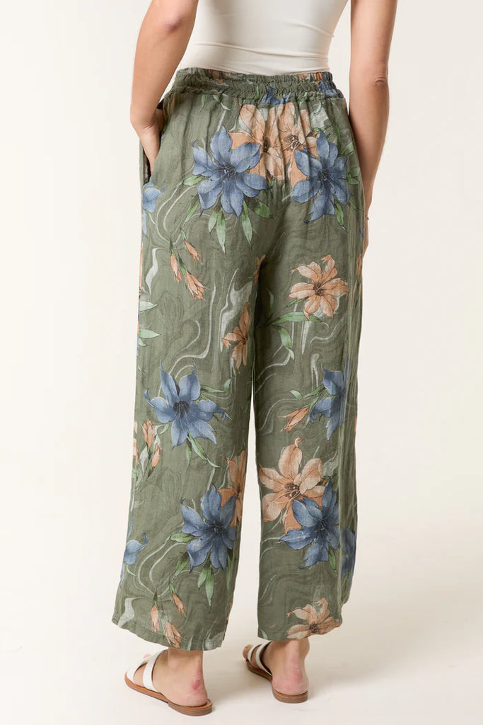 Vintage Floral Linen Wide Leg Trousers One Size