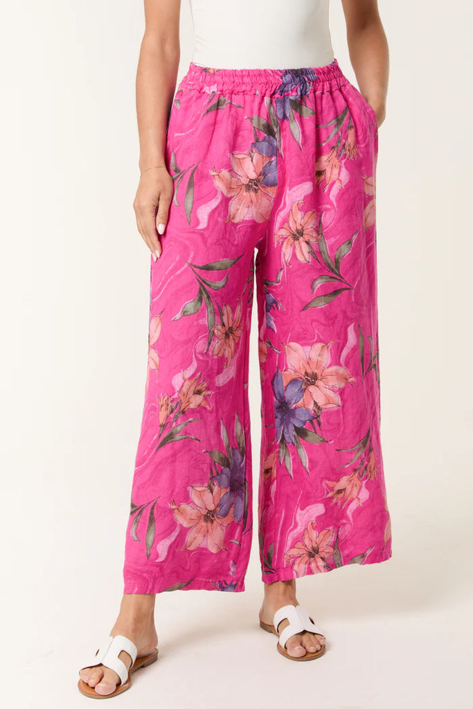 Vintage Floral Linen Wide Leg Trousers One Size