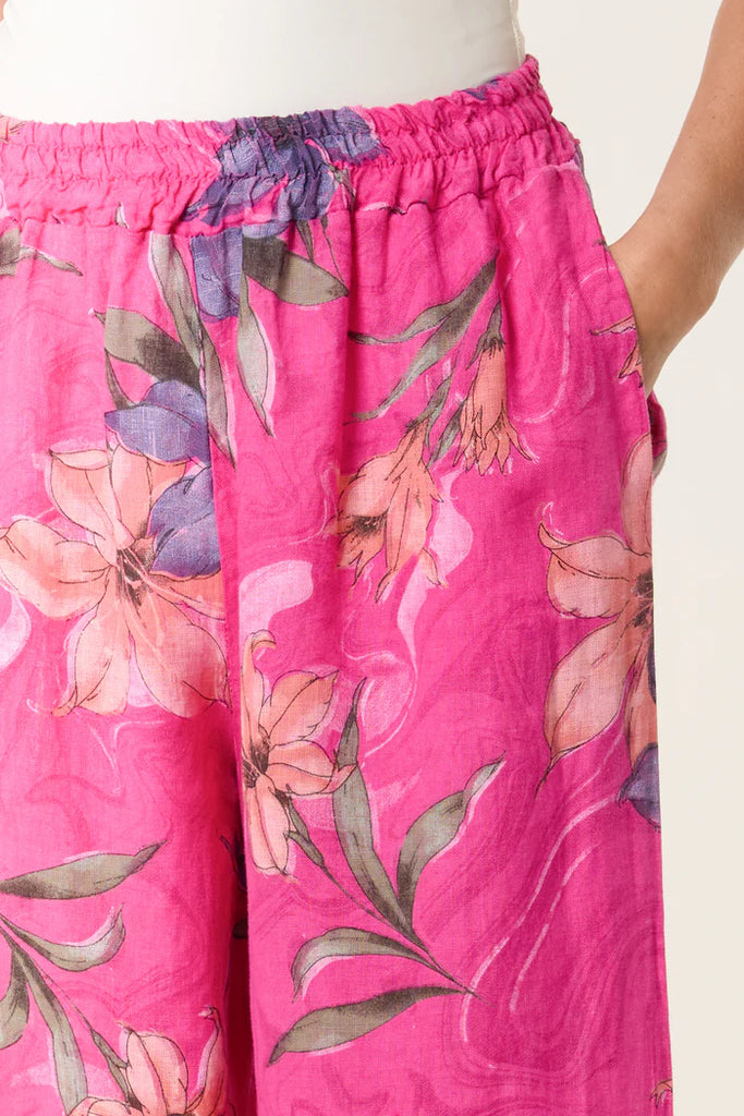 Vintage Floral Linen Wide Leg Trousers One Size