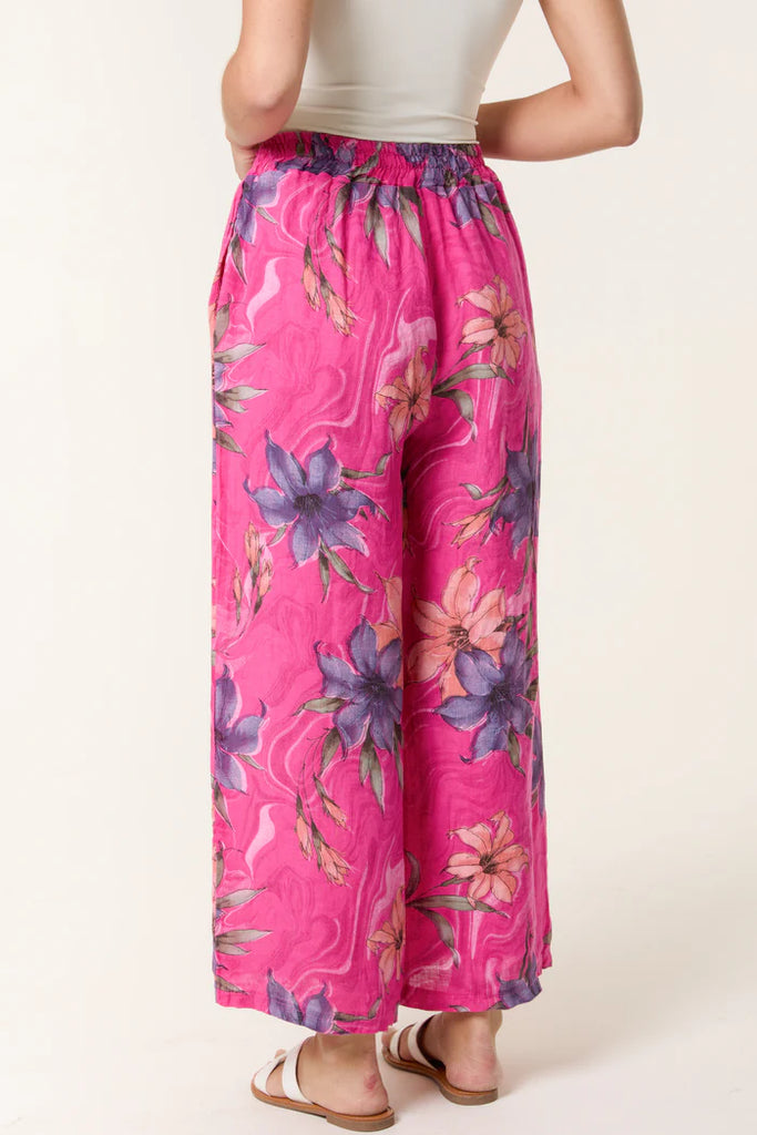 Vintage Floral Linen Wide Leg Trousers One Size