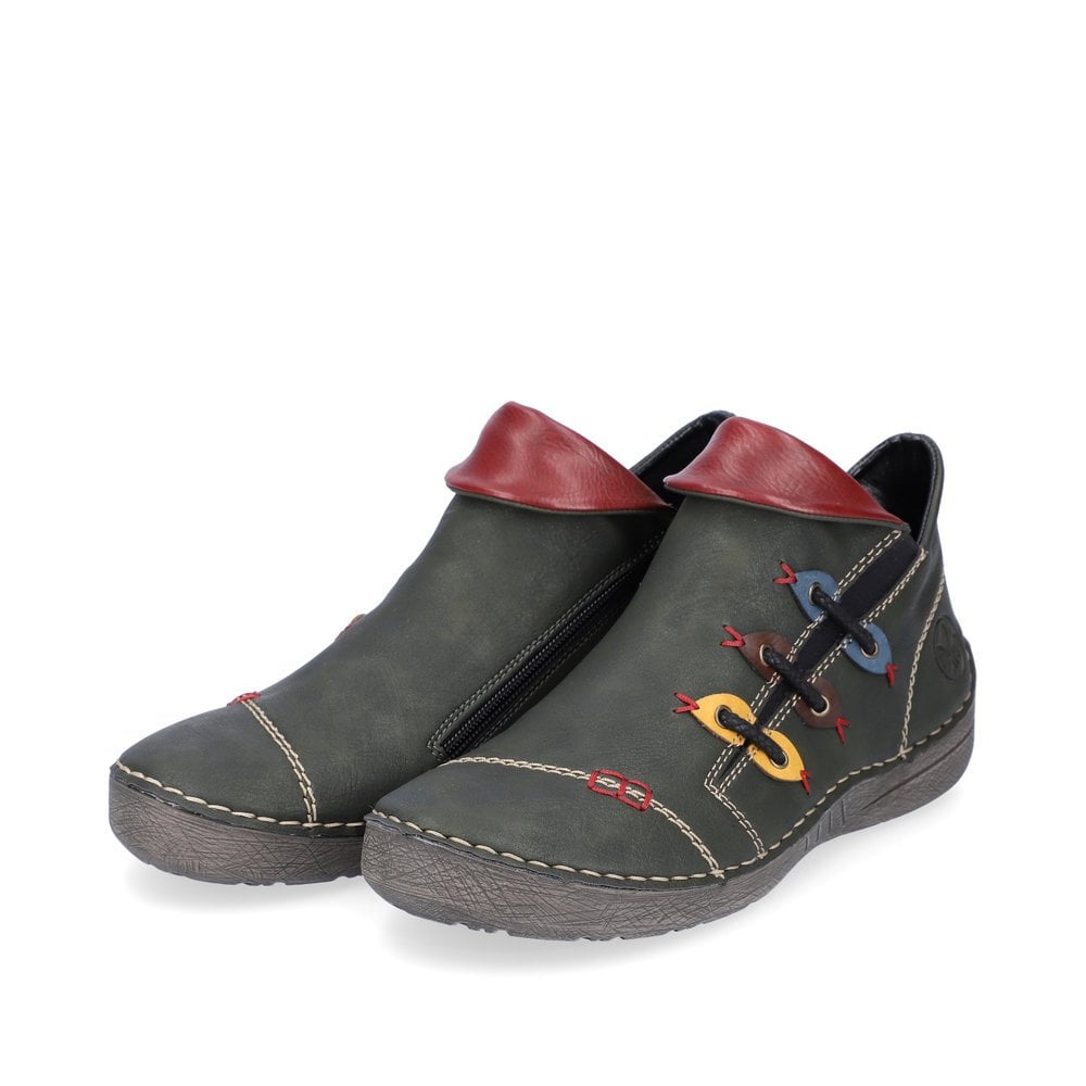 Rieker 72581-54 Ladies Zip Ankle Boot Forest/Wine
