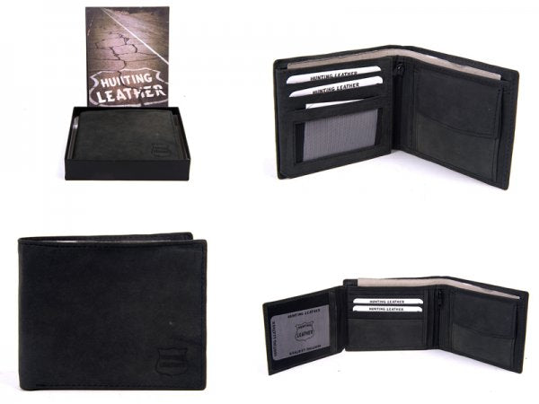 Hunting Leather Wallet 1060 Waxy Oily Leather Black Tan or Brown