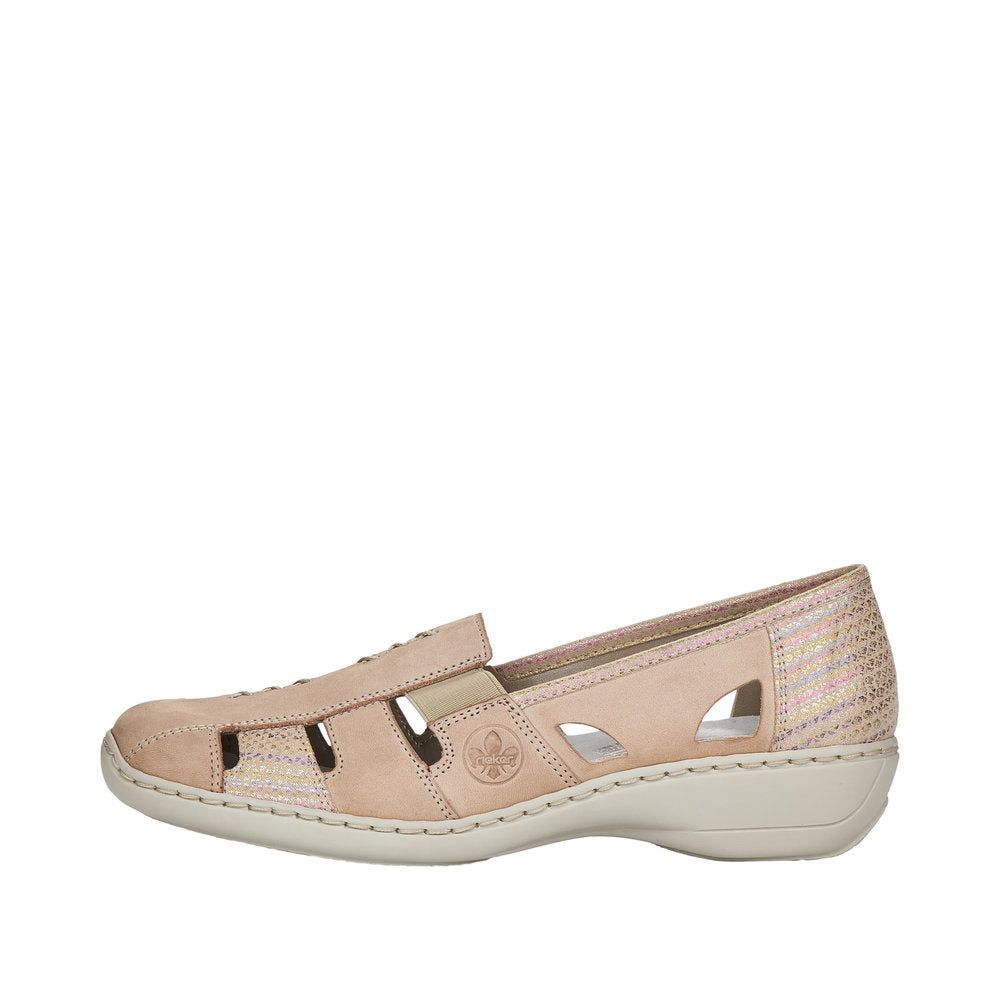 Rieker 41385-60 Ladies Slip On Summer Shoe Beige Multi