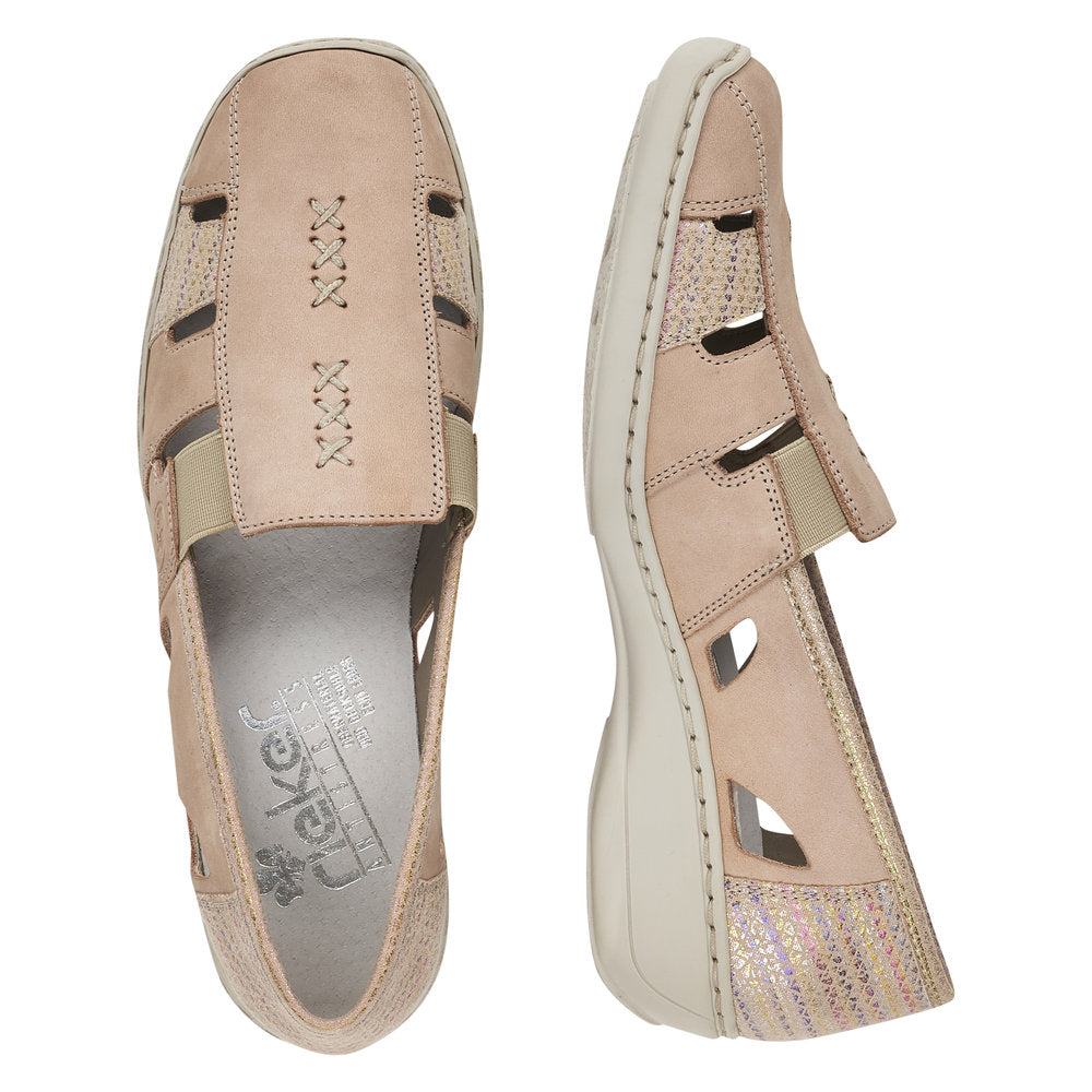 Rieker 41385-60 Ladies Slip On Summer Shoe Beige Multi
