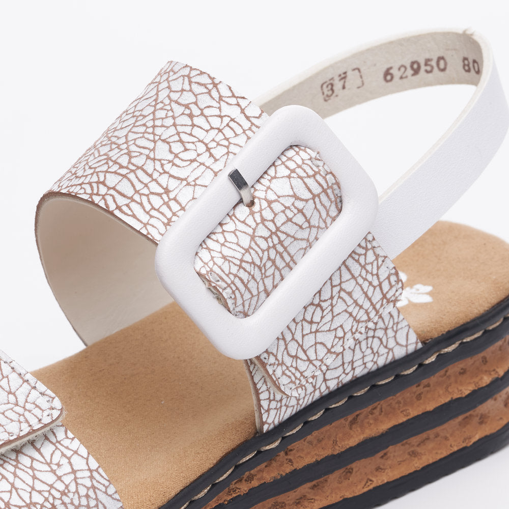 Rieker 62950-80 Ladies Flatform Adjustable Sandal White