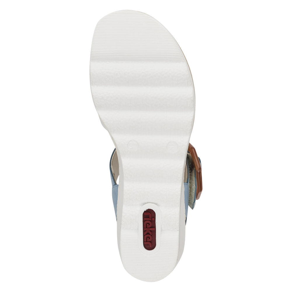 Rieker 67476-10 Adjustable Platform Wedge Sandal White/Blue
