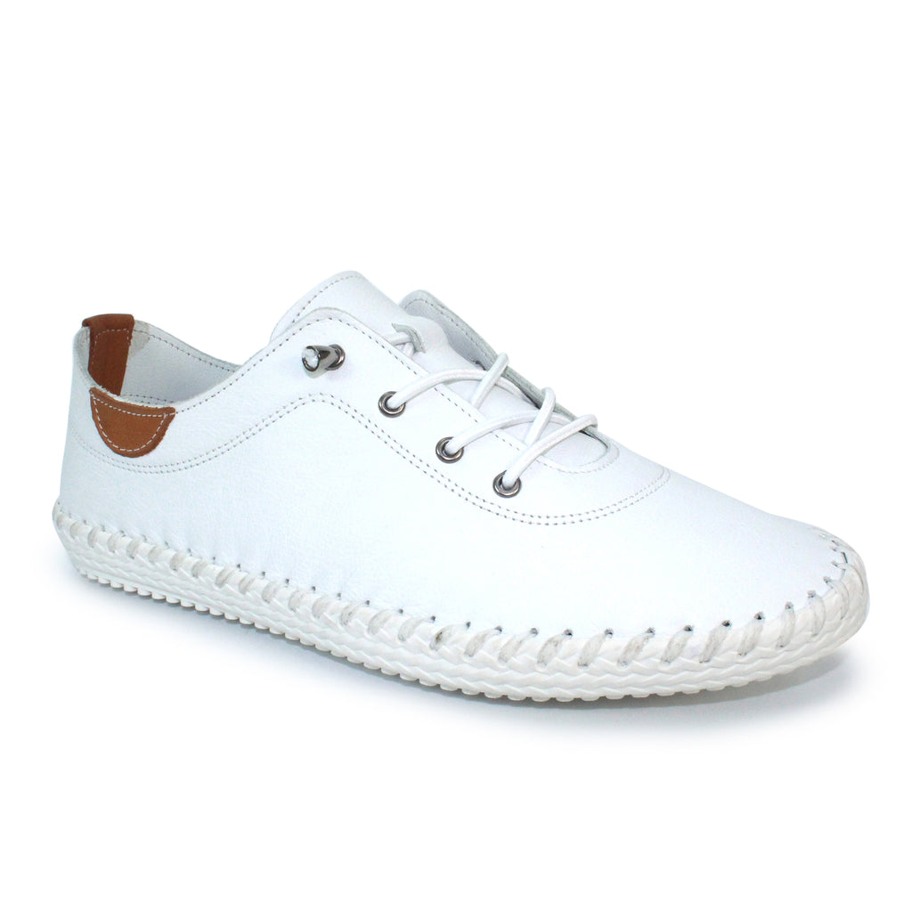 Lunar St Ives White Leather Plimsoll FLE030 WH
