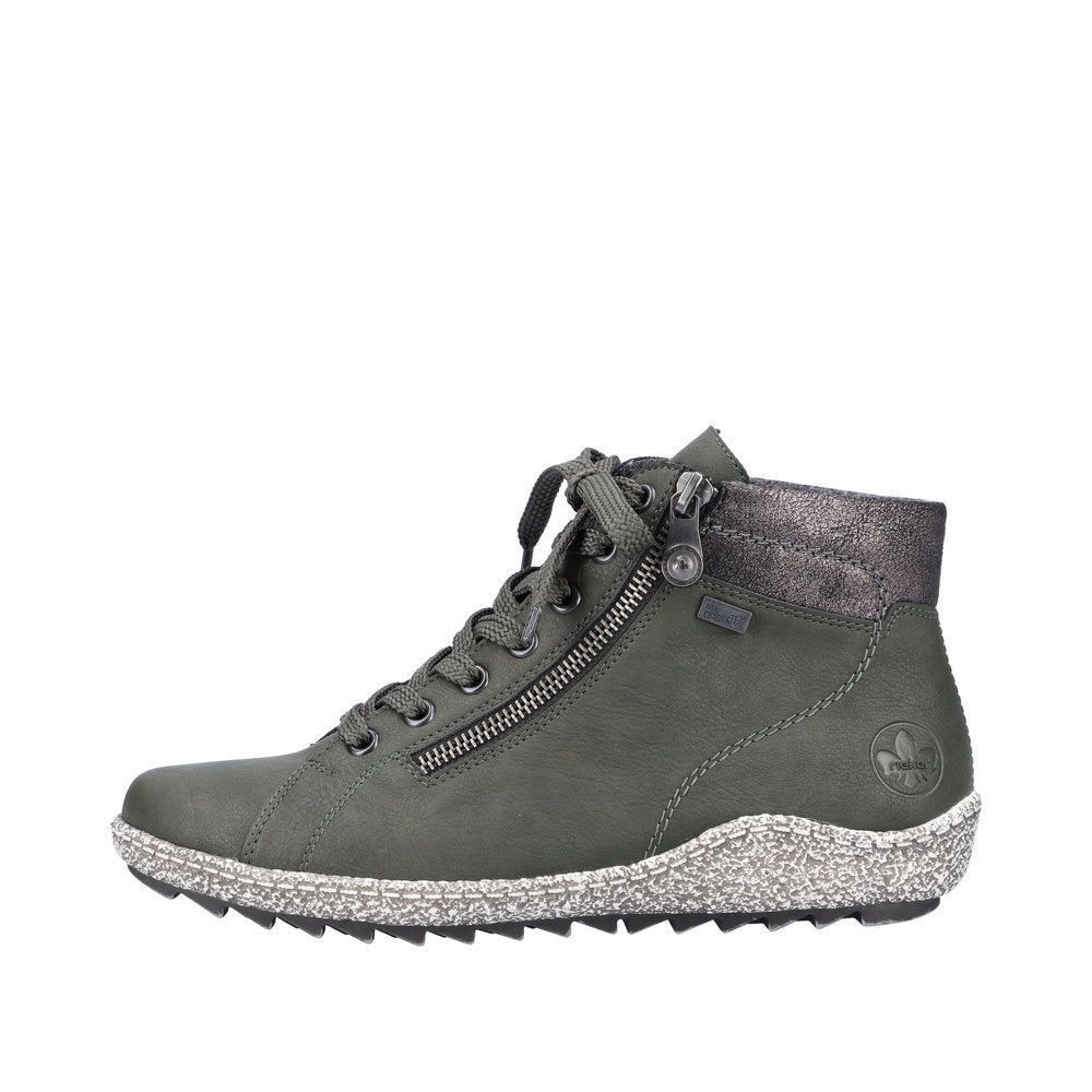 RiekerTex L7502-54 Ladies Warm Lined Ankle Boot Zipper- Forest Green