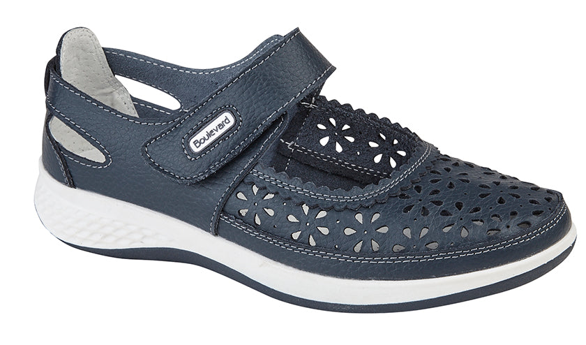 Boulevard Wide Fit Touch Fasten Summer Shoe L9552NC Navy