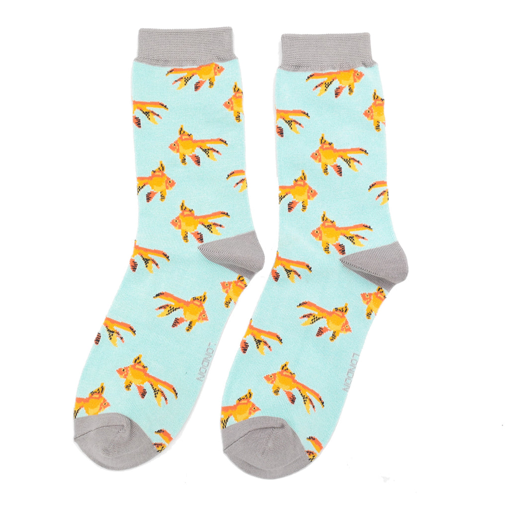 Miss Sparrow Ladies Bamboo Socks - Goldfish Duck Egg and Dusky Pink