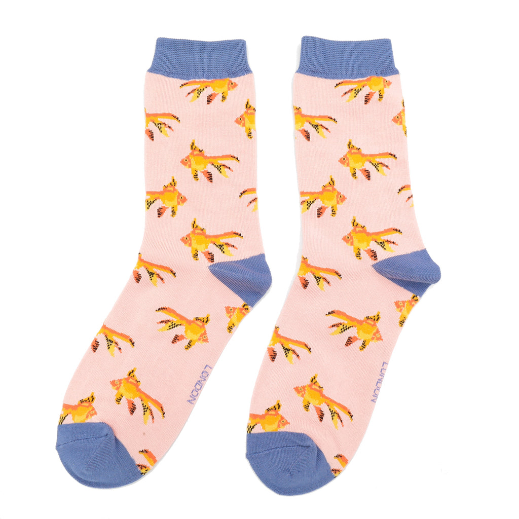 Miss Sparrow Ladies Bamboo Socks - Goldfish Duck Egg and Dusky Pink