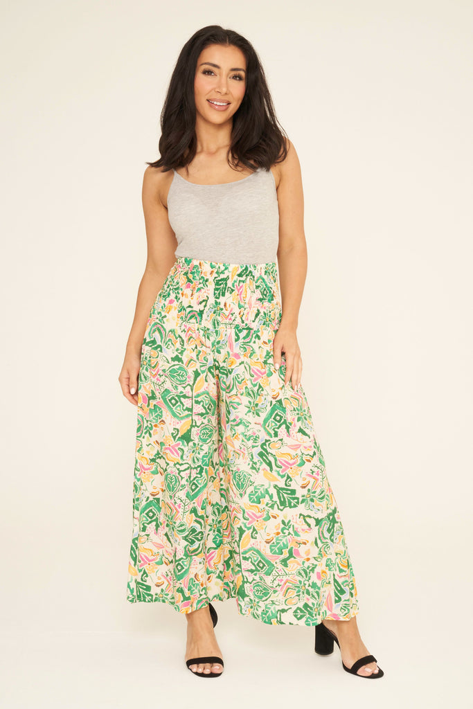 Pattern Print Shirred High Waist Culottes One Size fits 8-16