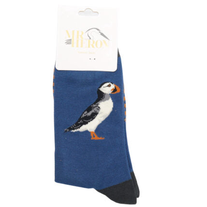 Mr Heron Mens Bamboo socks - Puffin stripes denim