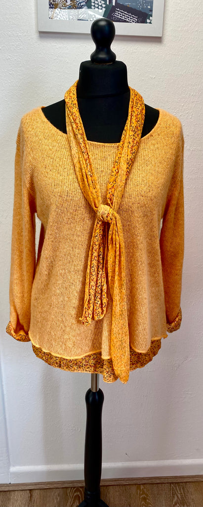 Made In Italy Floral 2 Piece Top with Scarf One Size 8 - 16
