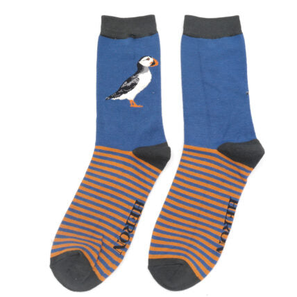 Mr Heron Mens Bamboo socks - Puffin stripes denim