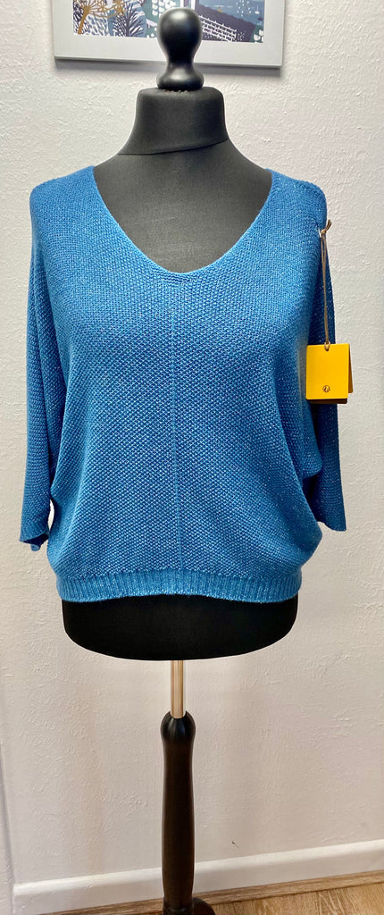 Short Sparkle V Neck Knit Top Assorted Colours