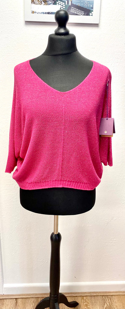 Short Sparkle V Neck Knit Top Assorted Colours